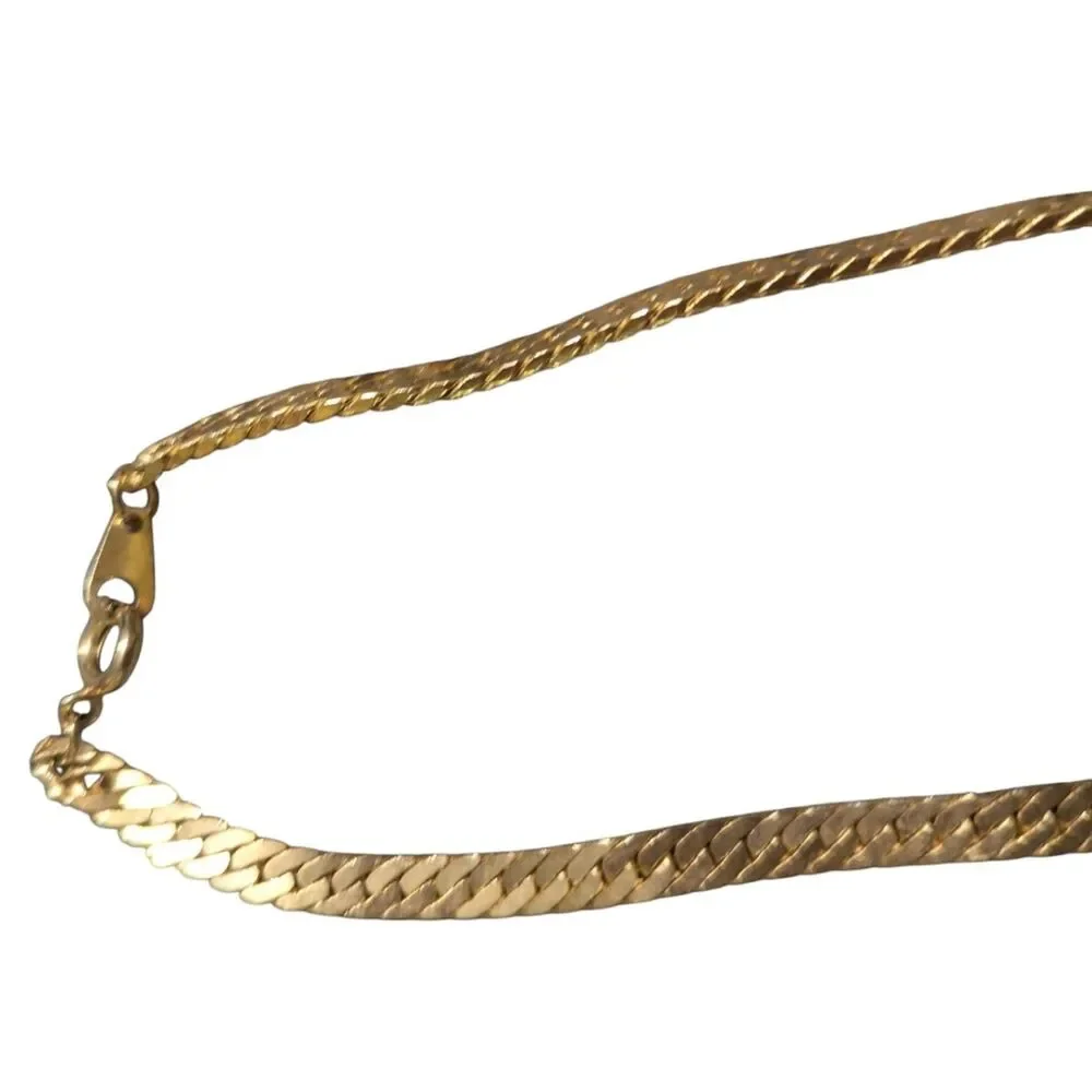 Vintage Gold Tone Herringbone Chain Necklace, Classic Flat Snake Chain, 8 Inch
